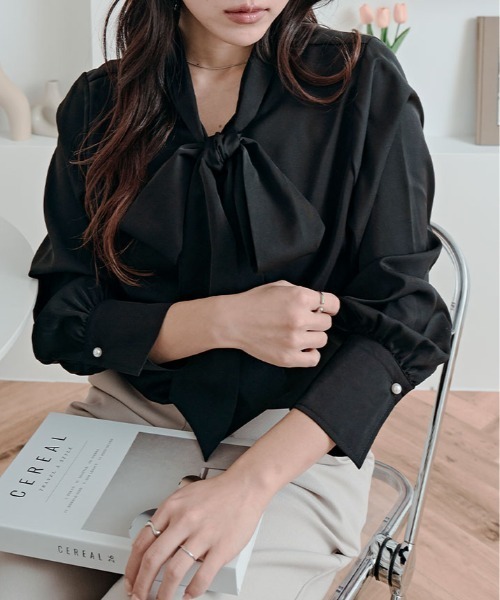 kirakiraShop（キラキラショップ）の「2way シフォン ジョーゼット ボウタイ ブラウス（シャツ/ブラウス・レディース・ホワイト/ライトグレー/ブラック/ブルー系その他/オフホワイト/ライトベージュ・M/L/XL）」の20枚目の写真
