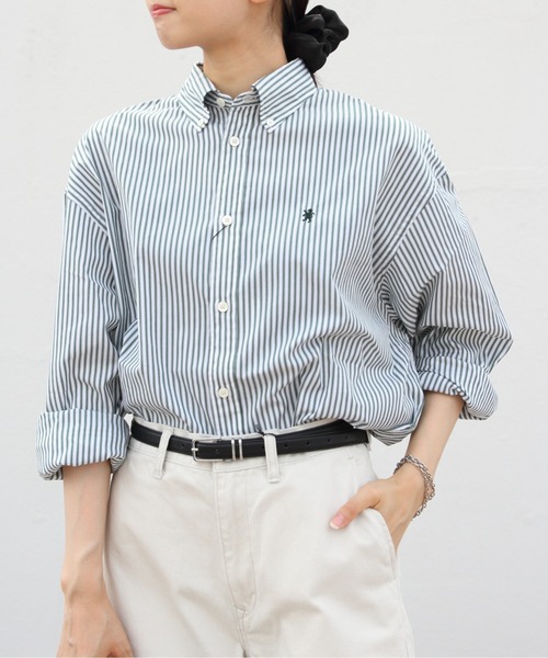 GYMPHLEX（ジムフレックス）の「GYMPHLEX/ジムフレックス　ショートボタンダウンシャツ ストライプ　SHORT B.D. SHIRT STRIPE　GY-B0198 MTS（シャツ/ブラウス・レディース・グレー/グリーン・14）」の7枚目の写真