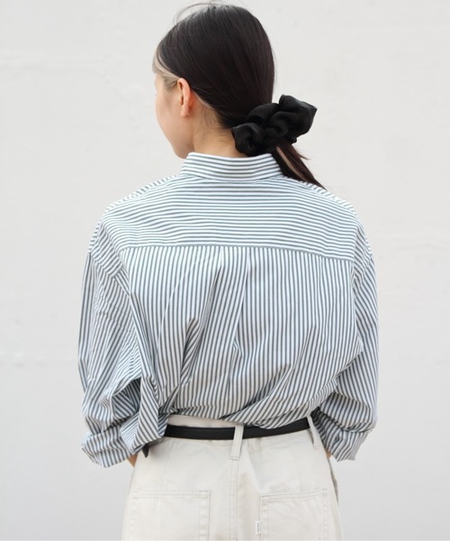 GYMPHLEX（ジムフレックス）の「GYMPHLEX/ジムフレックス　ショートボタンダウンシャツ ストライプ　SHORT B.D. SHIRT STRIPE　GY-B0198 MTS（シャツ/ブラウス・レディース・グレー/グリーン・14）」の9枚目の写真