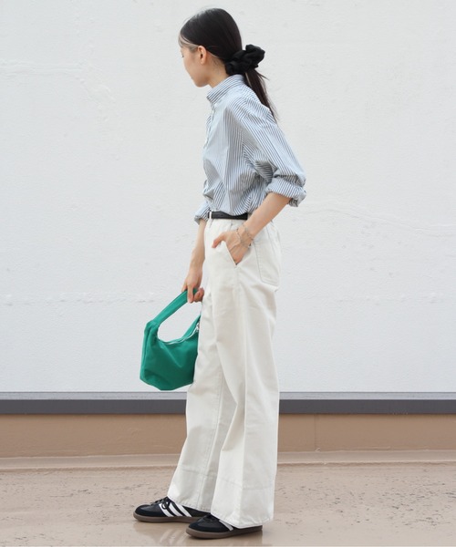 GYMPHLEX（ジムフレックス）の「GYMPHLEX/ジムフレックス　ショートボタンダウンシャツ ストライプ　SHORT B.D. SHIRT STRIPE　GY-B0198 MTS（シャツ/ブラウス・レディース・グレー/グリーン・14）」の14枚目の写真