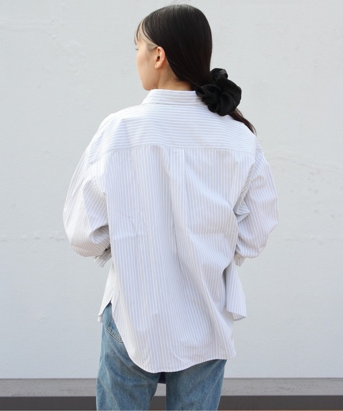 GYMPHLEX（ジムフレックス）の「GYMPHLEX/ジムフレックス　ショートボタンダウンシャツ ストライプ　SHORT B.D. SHIRT STRIPE　GY-B0198 MTS（シャツ/ブラウス・レディース・グレー/グリーン・14）」の3枚目の写真