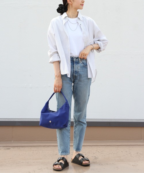 GYMPHLEX（ジムフレックス）の「GYMPHLEX/ジムフレックス　ショートボタンダウンシャツ ストライプ　SHORT B.D. SHIRT STRIPE　GY-B0198 MTS（シャツ/ブラウス・レディース・グレー/グリーン・14）」の5枚目の写真