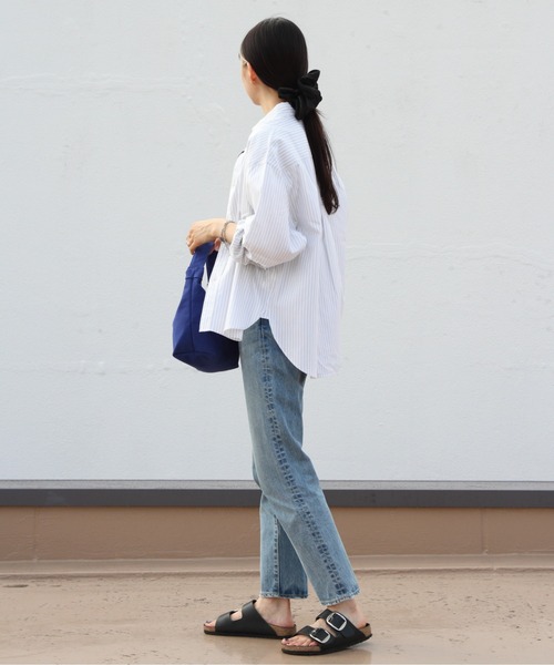 GYMPHLEX（ジムフレックス）の「GYMPHLEX/ジムフレックス　ショートボタンダウンシャツ ストライプ　SHORT B.D. SHIRT STRIPE　GY-B0198 MTS（シャツ/ブラウス・レディース・グレー/グリーン・14）」の6枚目の写真