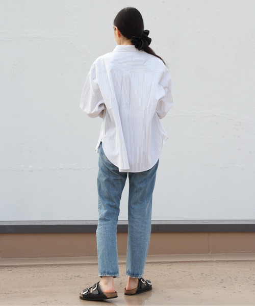 GYMPHLEX（ジムフレックス）の「GYMPHLEX/ジムフレックス　ショートボタンダウンシャツ ストライプ　SHORT B.D. SHIRT STRIPE　GY-B0198 MTS（シャツ/ブラウス・レディース・グレー/グリーン・14）」の10枚目の写真
