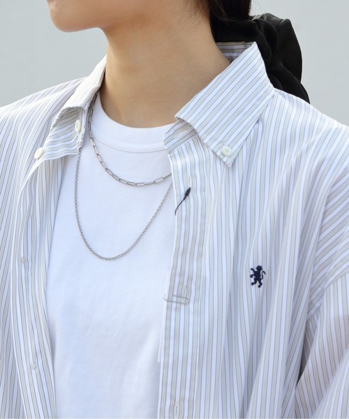 GYMPHLEX（ジムフレックス）の「GYMPHLEX/ジムフレックス　ショートボタンダウンシャツ ストライプ　SHORT B.D. SHIRT STRIPE　GY-B0198 MTS（シャツ/ブラウス・レディース・グレー/グリーン・14）」の8枚目の写真