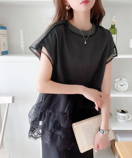 新品 LOHEN ローヘン チュールレイヤードジオメトリープリントT