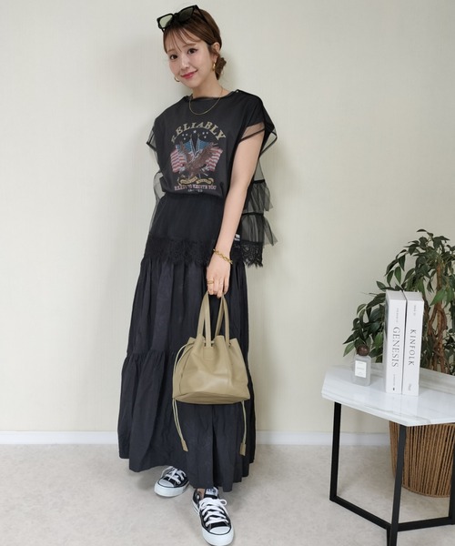 新品 LOHEN ローヘン チュールレイヤードジオメトリープリントT