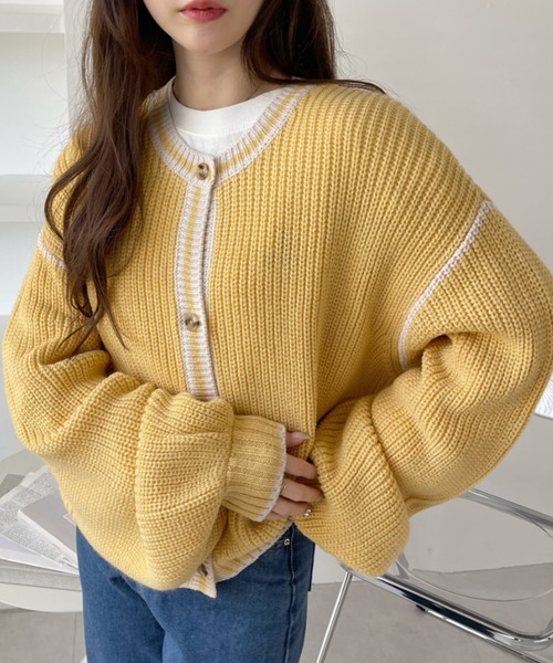 Eclat one（エクラワン）の「パイピング ざっくり 袖たぽ カーディガン（カーディガン/ボレロ・レディース・イエロー/ブルー/アイボリー・FREE）」の22枚目の写真
