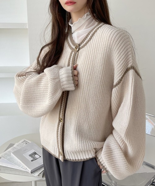 Eclat one（エクラワン）の「パイピング ざっくり 袖たぽ カーディガン（カーディガン/ボレロ・レディース・イエロー/ブルー/アイボリー・FREE）」の19枚目の写真