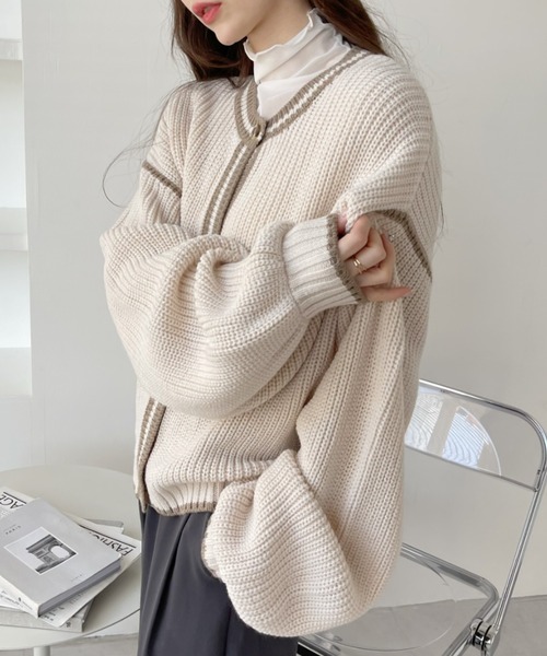 Eclat one（エクラワン）の「パイピング ざっくり 袖たぽ カーディガン（カーディガン/ボレロ・レディース・イエロー/ブルー/アイボリー・FREE）」の17枚目の写真