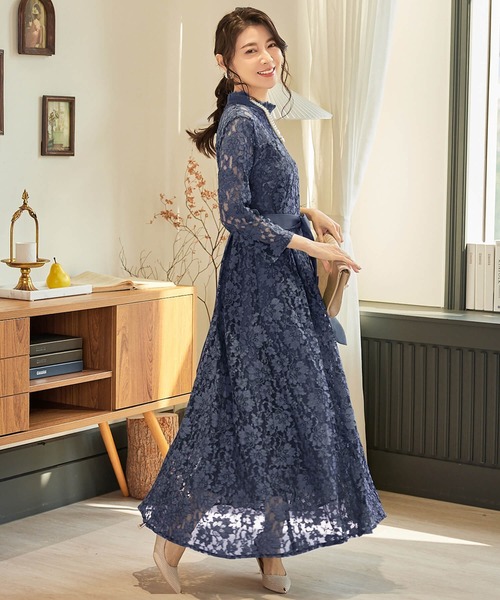 ワンピース ドレス レース チュール フレア Aライン ミモレ丈