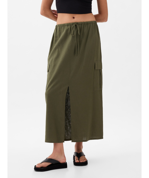 GAP（ギャップ）の「リネンブレンド カーゴ ミディスカート（スカート・レディース・カーキ/ブラック/ベージュ・M/XS/XXS/S/L）」の3枚目の写真