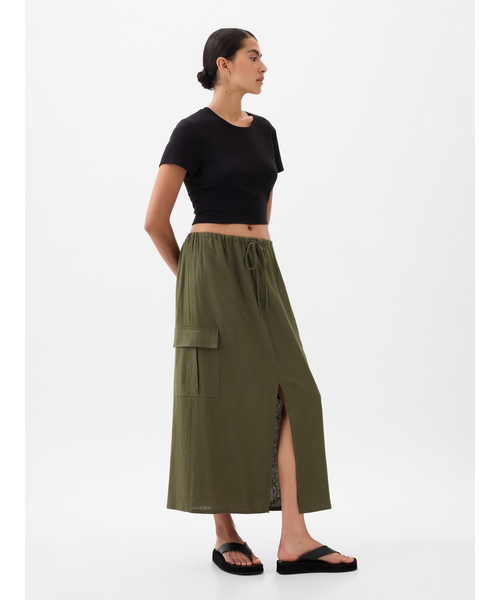 GAP（ギャップ）の「リネンブレンド カーゴ ミディスカート（スカート・レディース・カーキ/ブラック/ベージュ・M/XS/XXS/S/L）」の8枚目の写真