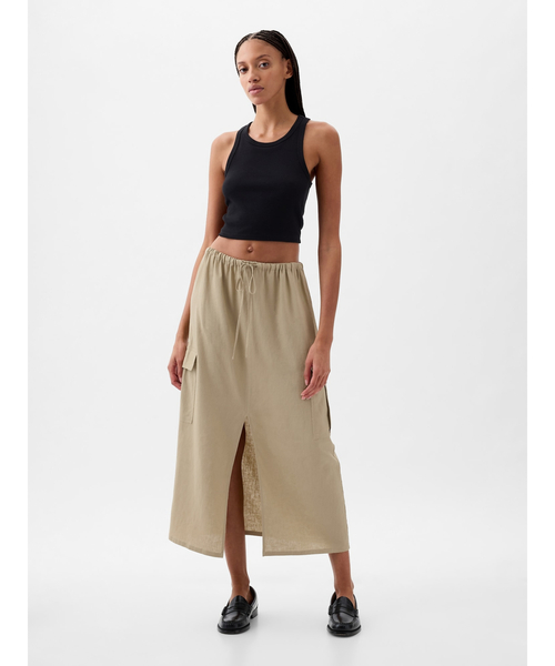 GAP（ギャップ）の「リネンブレンド カーゴ ミディスカート（スカート・レディース・カーキ/ブラック/ベージュ・M/XS/XXS/S/L）」の9枚目の写真