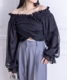 ≪再入荷≫2wayクロス袖チュールショート丈長袖ブラウス［大人 カジュアル 着回し力抜群］