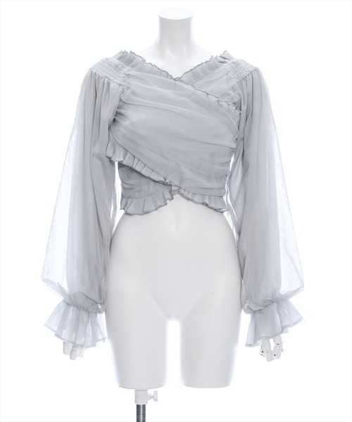clear（クリア）の「≪再入荷≫2wayクロス袖チュールショート丈長袖ブラウス［大人 カジュアル 着回し力抜群］（シャツ/ブラウス・レディース・ブルーグレー/ブラック/グレー・F）」の7枚目の写真