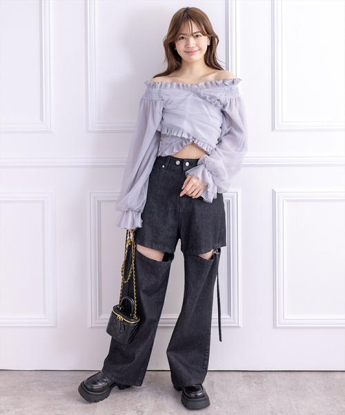 clear（クリア）の「≪再入荷≫2wayクロス袖チュールショート丈長袖ブラウス［大人 カジュアル 着回し力抜群］（シャツ/ブラウス・レディース・ブルーグレー/ブラック/グレー・F）」の18枚目の写真