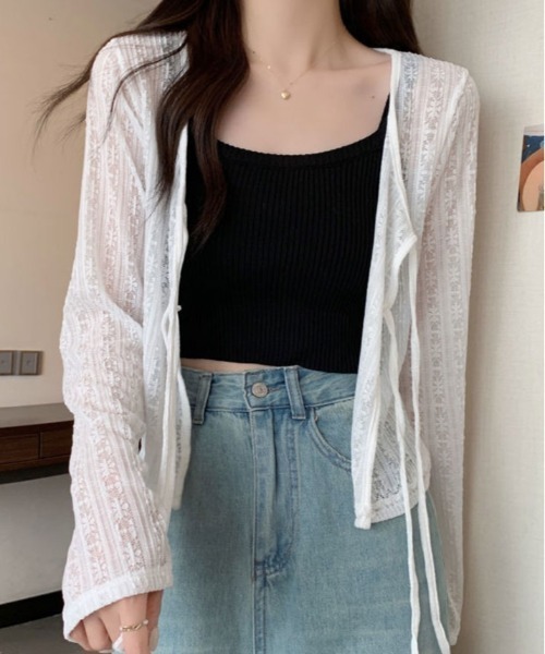 kirakiraShop(キラキラショップ)の「【着回し万能】花柄 レース カーディガン(カーディガン/ボレロ・レディース・ピンク/グリーン/ブラック/アイボリー/オフホワイト・FREE)」の7枚目の写真