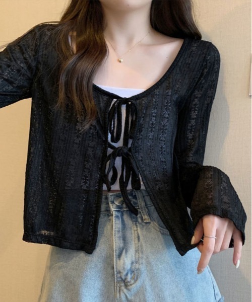 kirakiraShop(キラキラショップ)の「【着回し万能】花柄 レース カーディガン(カーディガン/ボレロ・レディース・ピンク/グリーン/ブラック/アイボリー/オフホワイト・FREE)」の10枚目の写真