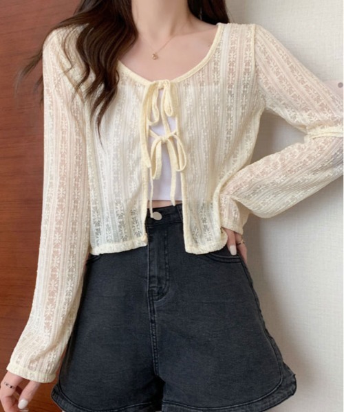 kirakiraShop(キラキラショップ)の「【着回し万能】花柄 レース カーディガン(カーディガン/ボレロ・レディース・ピンク/グリーン/ブラック/アイボリー/オフホワイト・FREE)」の13枚目の写真