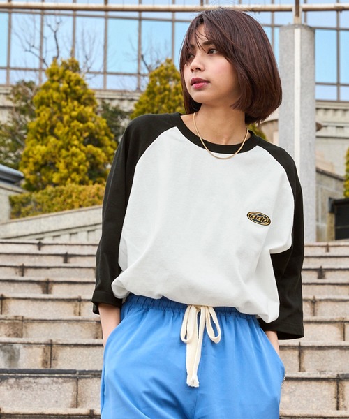 ddp（ディーディーピー）の「DDP/ディーディーピー 別注 サークルロゴ刺繍 ヘビーウェイト ビッグシルエットラグラン半袖Tシャツ（Tシャツ/カットソー・メンズ・ネイビー/ブラック/ダークブラウン/チャコール・M/L）」の12枚目の写真