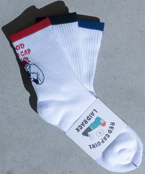 Red Cap Girl（レッドキャプガール）の「【a-r】〔Red Cap Girl/レッドキャップガール〕イラストジャガードソックス〔3点セット〕（ソックス/靴下・メンズ・その他2/その他1/ホワイト系その他/ブラック×ホワイト/ホワイト系その他2/ホワイト×レッド/ホワイト×ブラック/ホワイト×ブルー・25-27）」の8枚目の写真