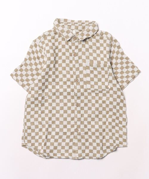 RYLEE + CRU COLLARED SHORT SLEEVE SHIRT OCRE CHECK main image 0