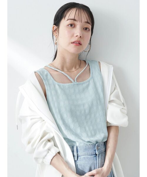 earth music&ecology（アースミュージックアンドエコロジー）の「前後2wayタンクトップ（インナーウェア/肌着・レディース・オフホワイト/ブラック/ピンク/ベージュ/ライトブルー・S/M）」の19枚目の写真