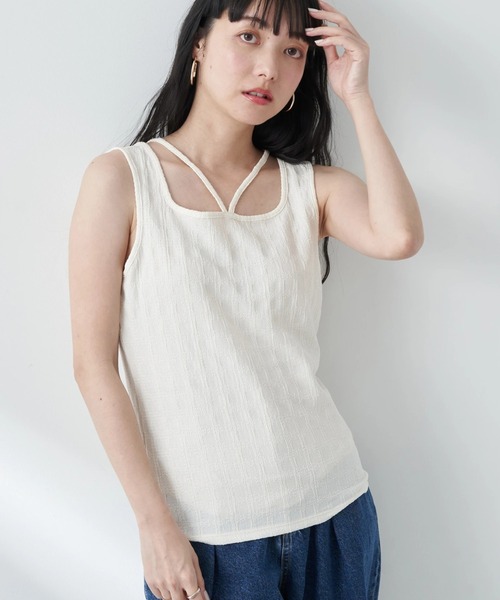 earth music&ecology（アースミュージックアンドエコロジー）の「前後2wayタンクトップ（インナーウェア/肌着・レディース・オフホワイト/ブラック/ピンク/ベージュ/ライトブルー・S/M）」の2枚目の写真