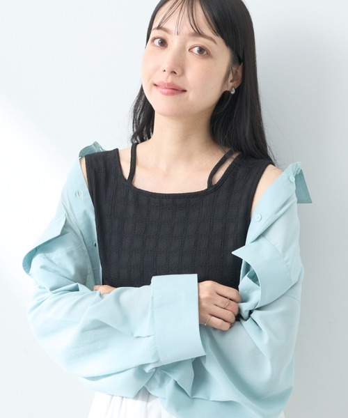 earth music&ecology（アースミュージックアンドエコロジー）の「前後2wayタンクトップ（インナーウェア/肌着・レディース・オフホワイト/ブラック/ピンク/ベージュ/ライトブルー・S/M）」の3枚目の写真