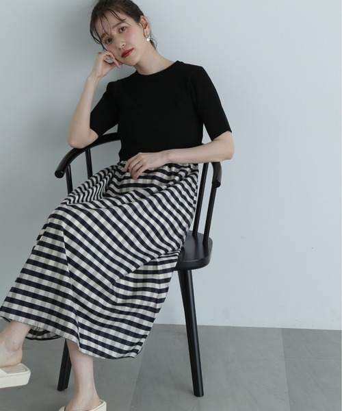 N.（N. Natural Beauty Basic）（エヌエヌナチュラルビューティーベーシック）の「◆【S Size Line】リブニットドッキング半袖ワンピース（ワンピース・レディース・グリーン/ブラック・MEDIUM/SMALL）」の2枚目の写真