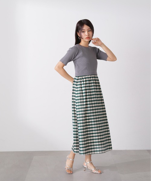 N.（N. Natural Beauty Basic）（エヌエヌナチュラルビューティーベーシック）の「◆【S Size Line】リブニットドッキング半袖ワンピース（ワンピース・レディース・グリーン/ブラック・MEDIUM/SMALL）」の15枚目の写真