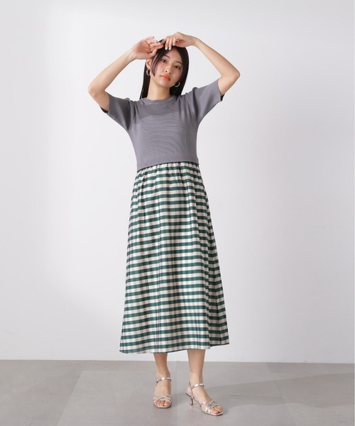 N.（N. Natural Beauty Basic）（エヌエヌナチュラルビューティーベーシック）の「◆【S Size Line】リブニットドッキング半袖ワンピース（ワンピース・レディース・グリーン/ブラック・MEDIUM/SMALL）」の18枚目の写真