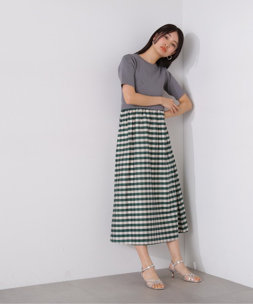 N.（N. Natural Beauty Basic）（エヌエヌナチュラルビューティーベーシック）の「◆【S Size Line】リブニットドッキング半袖ワンピース（ワンピース・レディース・グリーン/ブラック・MEDIUM/SMALL）」の19枚目の写真