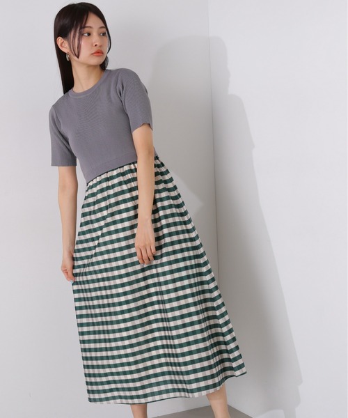 N.（N. Natural Beauty Basic）（エヌエヌナチュラルビューティーベーシック）の「◆【S Size Line】リブニットドッキング半袖ワンピース（ワンピース・レディース・グリーン/ブラック・MEDIUM/SMALL）」の8枚目の写真