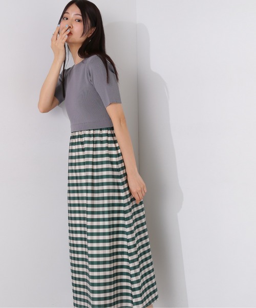 N.（N. Natural Beauty Basic）（エヌエヌナチュラルビューティーベーシック）の「◆【S Size Line】リブニットドッキング半袖ワンピース（ワンピース・レディース・グリーン/ブラック・MEDIUM/SMALL）」の9枚目の写真