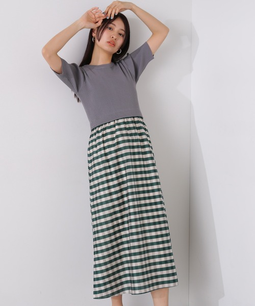 N.（N. Natural Beauty Basic）（エヌエヌナチュラルビューティーベーシック）の「◆【S Size Line】リブニットドッキング半袖ワンピース（ワンピース・レディース・グリーン/ブラック・MEDIUM/SMALL）」の11枚目の写真