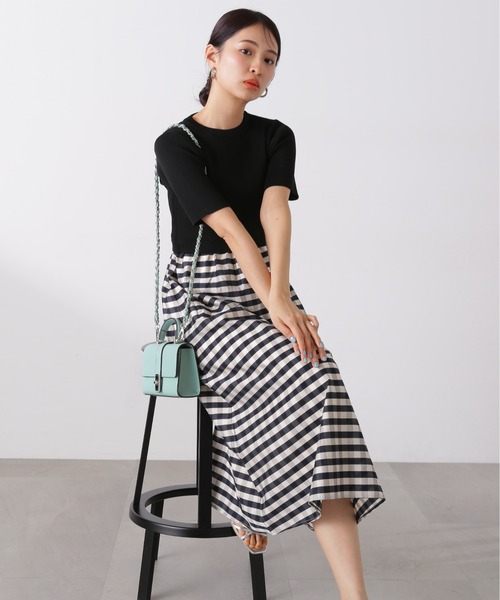 N.（N. Natural Beauty Basic）（エヌエヌナチュラルビューティーベーシック）の「◆【S Size Line】リブニットドッキング半袖ワンピース（ワンピース・レディース・グリーン/ブラック・MEDIUM/SMALL）」の14枚目の写真