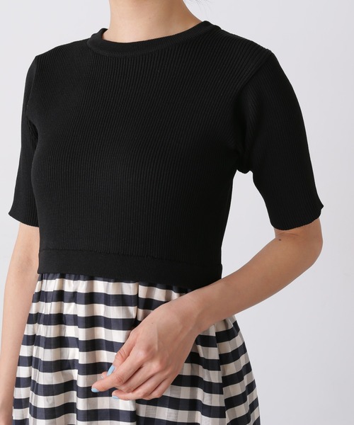 N.（N. Natural Beauty Basic）（エヌエヌナチュラルビューティーベーシック）の「◆【S Size Line】リブニットドッキング半袖ワンピース（ワンピース・レディース・グリーン/ブラック・MEDIUM/SMALL）」の4枚目の写真