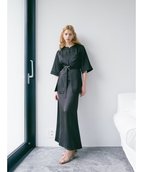 sahara（サハラ）の「Belted Silky Shirt Jacket（シャツ/ブラウス・レディース・ブラック/アイボリー/ライトグリーン・FREE）」の17枚目の写真