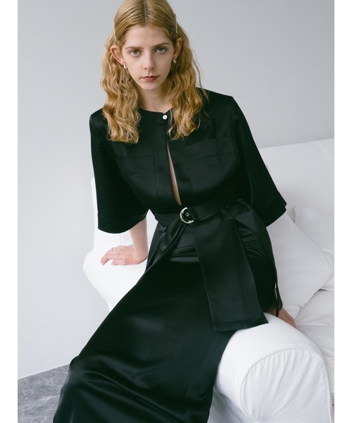 sahara（サハラ）の「Belted Silky Shirt Jacket（シャツ/ブラウス・レディース・ブラック/アイボリー/ライトグリーン・FREE）」の19枚目の写真