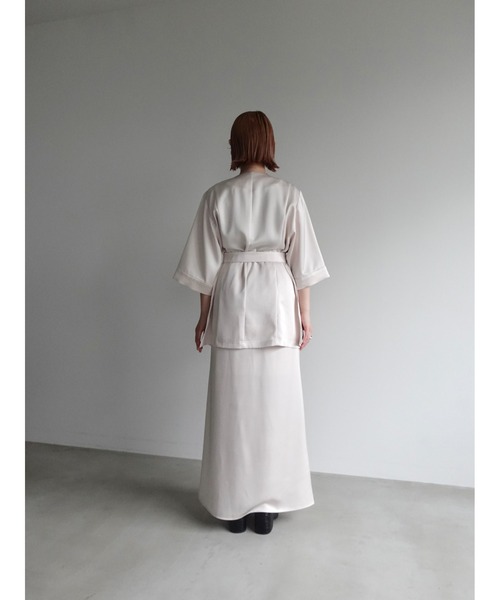 sahara（サハラ）の「Belted Silky Shirt Jacket（シャツ/ブラウス・レディース・ブラック/アイボリー/ライトグリーン・FREE）」の10枚目の写真