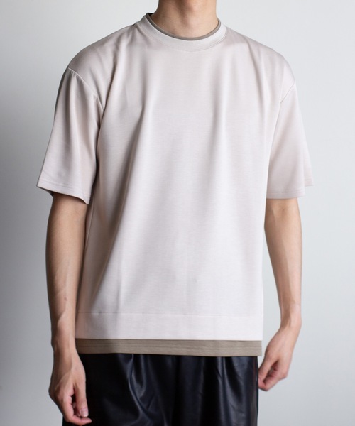COMMON WARE(コモンウェアー)の「COMMONWARE:ダンボールニット フェイクレイヤードTEE(Tシャツ/カットソー・メンズ・サックスブルー/ホワイト/ベージュ/ブラック・XL/L/M)」の1枚目の写真