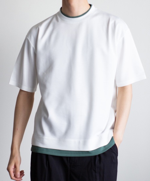 COMMON WARE(コモンウェアー)の「COMMONWARE:ダンボールニット フェイクレイヤードTEE(Tシャツ/カットソー・メンズ・サックスブルー/ホワイト/ベージュ/ブラック・XL/L/M)」の2枚目の写真