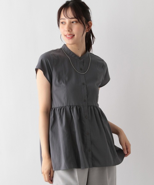 GLOBAL WORK（グローバルワーク）の「MATINEE LINE/ペプラムブラウス半袖/123965（シャツ/ブラウス・レディース・アイボリー/グレイッシュブルー/ブラック・MEDIUM/LARGE）」の3枚目の写真