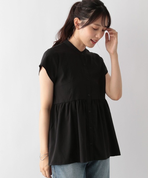 GLOBAL WORK（グローバルワーク）の「MATINEE LINE/ペプラムブラウス半袖/123965（シャツ/ブラウス・レディース・アイボリー/グレイッシュブルー/ブラック・MEDIUM/LARGE）」の2枚目の写真