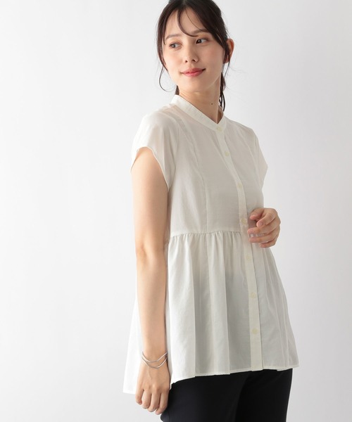 GLOBAL WORK（グローバルワーク）の「MATINEE LINE/ペプラムブラウス半袖/123965（シャツ/ブラウス・レディース・アイボリー/グレイッシュブルー/ブラック・MEDIUM/LARGE）」の8枚目の写真