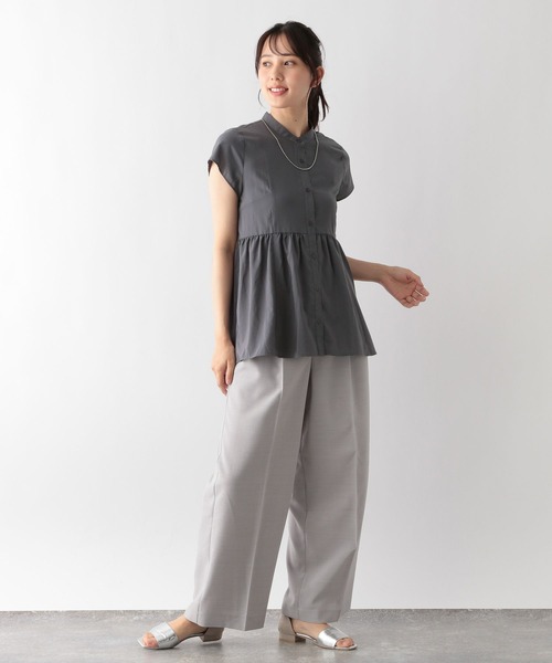 GLOBAL WORK（グローバルワーク）の「MATINEE LINE/ペプラムブラウス半袖/123965（シャツ/ブラウス・レディース・アイボリー/グレイッシュブルー/ブラック・MEDIUM/LARGE）」の13枚目の写真