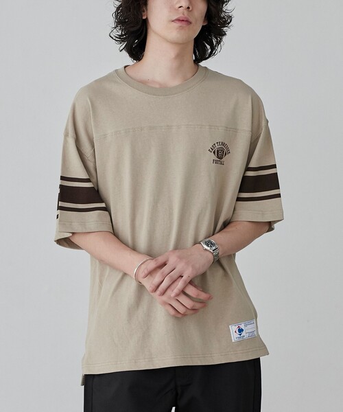coen（コーエン）の「USAコットンフットボールTシャツ（Tシャツ/カットソー・メンズ・オフホワイト/ベージュ/ネイビー・S/M/L/XL）」の3枚目の写真