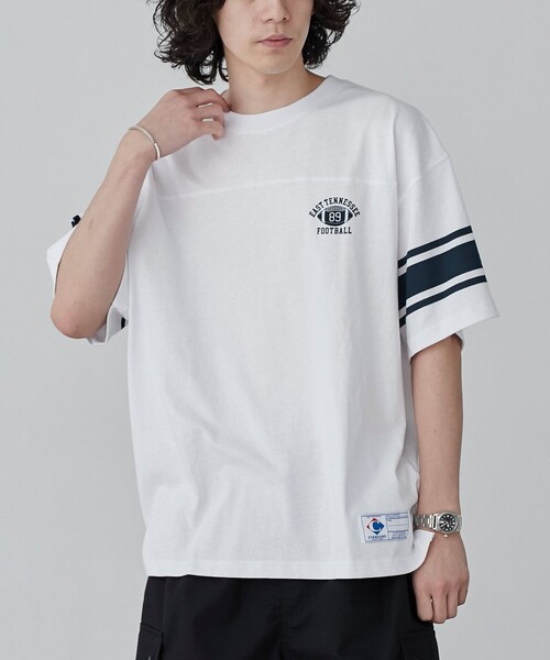 coen（コーエン）の「USAコットンフットボールTシャツ（Tシャツ/カットソー・メンズ・オフホワイト/ベージュ/ネイビー・S/M/L/XL）」の2枚目の写真